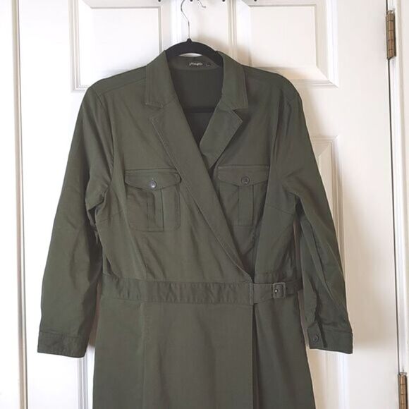 J. McLaughlin Wrap Dress 3/4 Length Sleeves Notched Lapel Green Size L - Picture 1 of 11